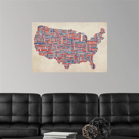 United States Cities Text Map Us Colors Poster Art Print Map Home