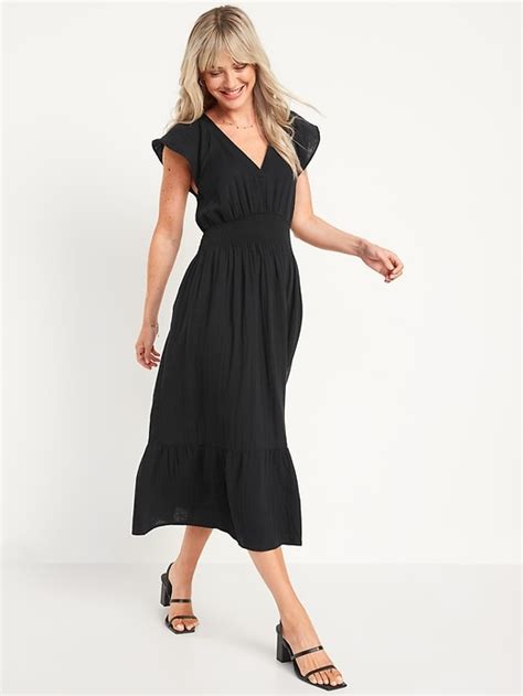 Waist Defined Flutter Sleeve Smocked Midi Dress For Women Old Navy