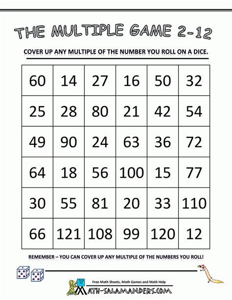 Printable Multiplication Math Games 4th Grade