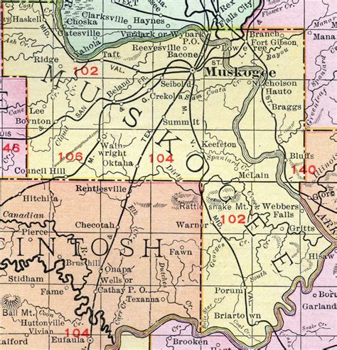 Muskogee County Oklahoma 1911 Map Rand Mcnally Muskogee City