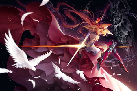 Anime Anime Girls Sword Birds Original Characters