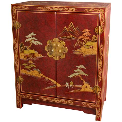 Oriental furniture black lacquer japanese landscape corner cabinet. Oriental Furniture Red Lacquer Cabinet | eBay