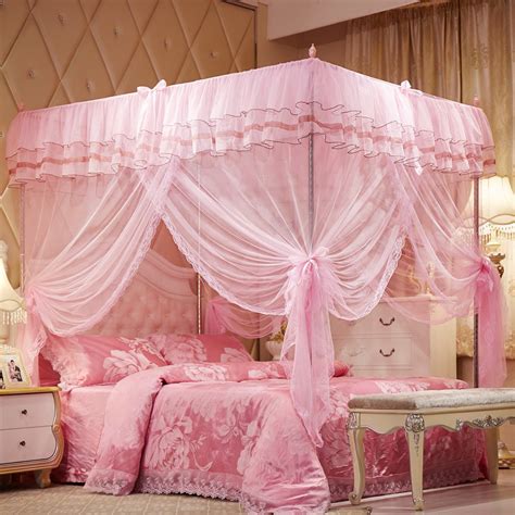 Product name pink and soft baby cotton cloth tents bed canopy from ceiling for girls play indoor game material cotton/polyester/customized size 240cm(h)x50cm(r) color various logo. Mosquito Net Bed Canopy-Lace Luxury 4 Corner Square ...