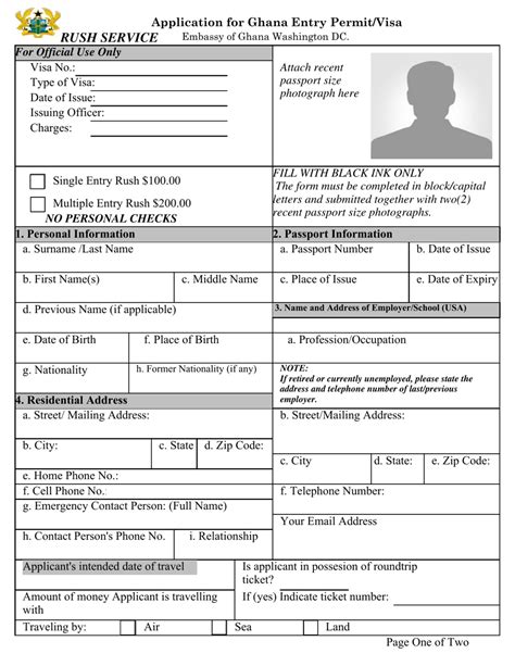 Application Form For Ghana Entry Permit Visa Embassy Of Ghana Washington Dc Fill Out Sign