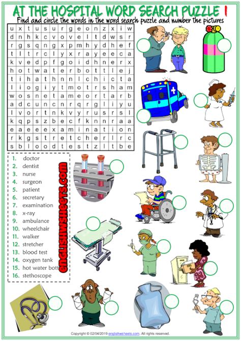 Hospital Vocabulary Esl Word Search Puzzle Worksheets