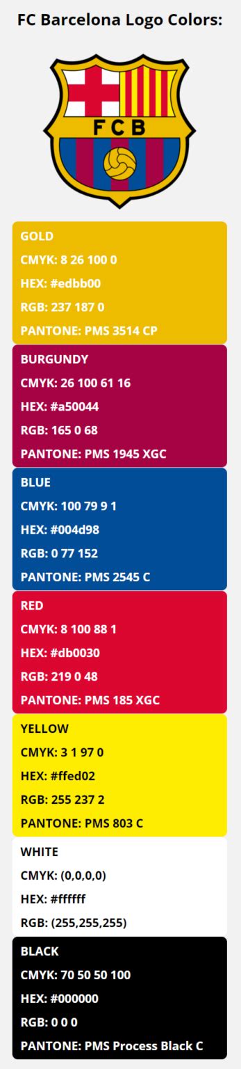 Fc Barcelona Team Colors Hex Rgb Cmyk Pantone Color Codes Of