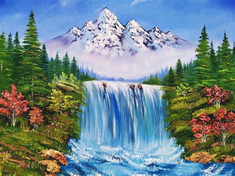 Waterfall Canvas Art Mountain River Landscape Snow Mountain Waterfall