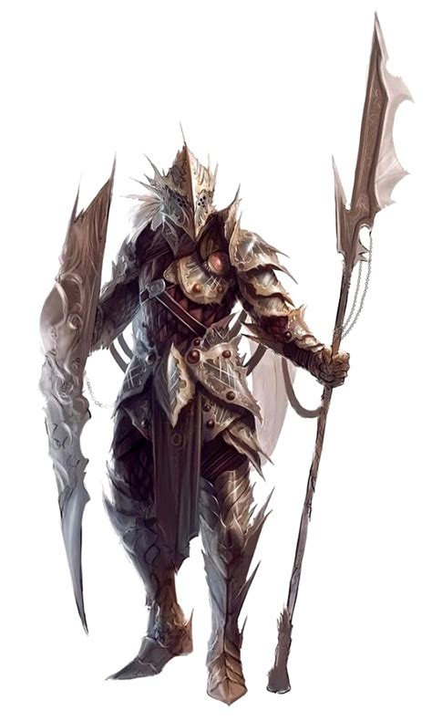 Male Human Polearm And Shield Fighter Knight In Plate Mail Pathfinder