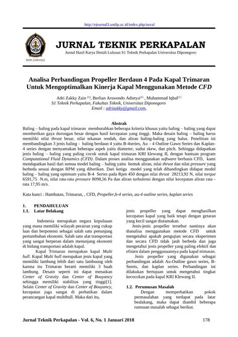 PDF JURNAL TEKNIK PERKAPALANdan Secara CFD Tidak Jauh Berbeda Dan