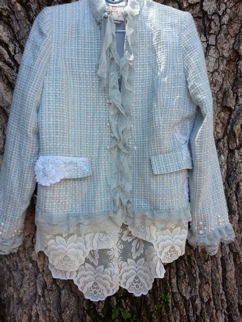 Redeemed Rags Tweed Jacket Upcycled With Lace And Chiffon Upcycle