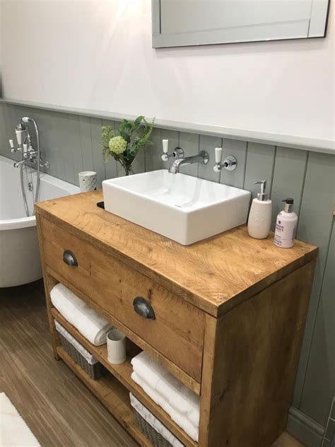 Rustic Bathroom Vanity Unit Handcrafted Basin Unit Made From Etsy Uk