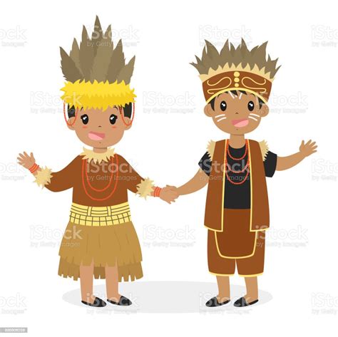 Indonesian Children Couple Wearing Papua Traditional Dress Stock