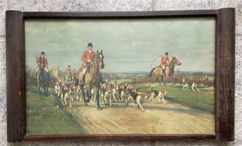 Fox Hunting Horse And Hounds Print Under Glass Framed Tray John