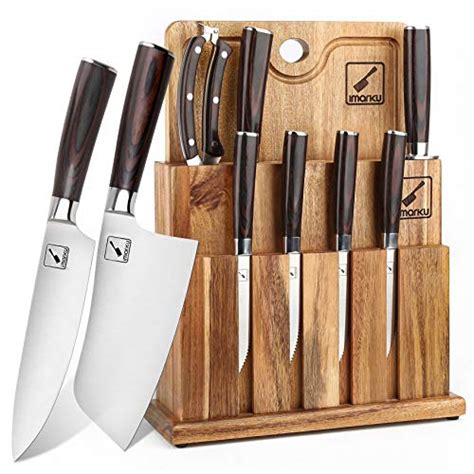 Imarku Knife Set With Block Cutting Board And Cleaver Stainless