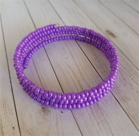 Purple Memory Wire Bracelet Purple Bead Bracelet Purple Seed Etsy