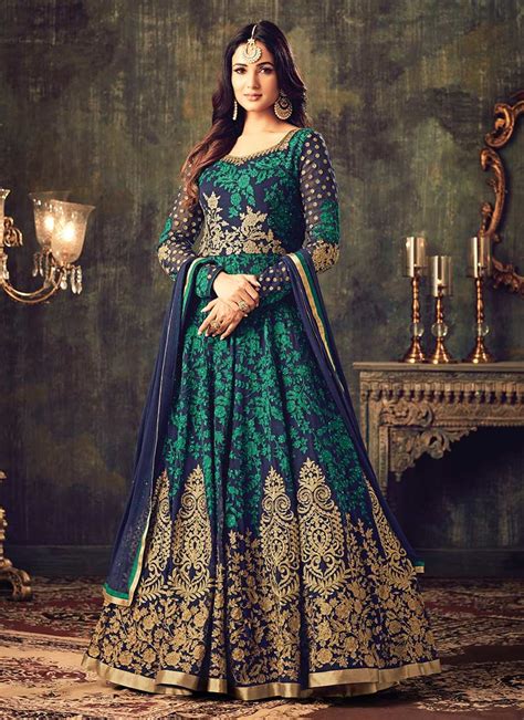 Buy Blue Georgette Abaya Style Anarkali Suit Embroidered Anarkali Suit Online Shopping Slscc4705