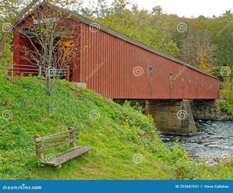 West Cornwall Covered Bridge Over Housatonic River In Fall Colors Stock