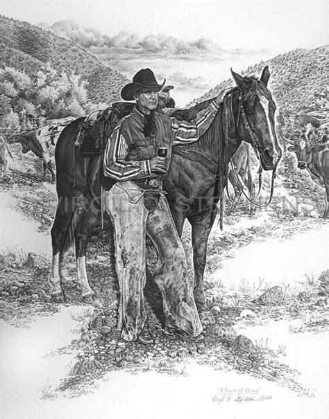 A Touch Of Class Western Pencil Drawing Of A Cowboy Enjoying A Fine