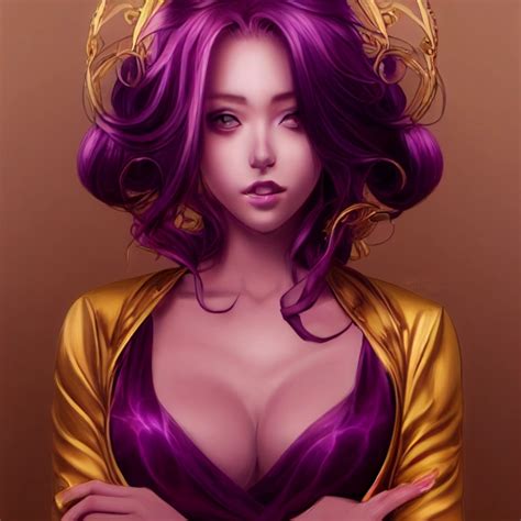 A Beautiful Anime Woman With Purple Hair And A Gold Midjourney OpenArt