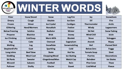 List Of Winter Words Vocabulary Point