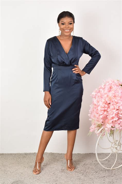 Navy Blue Sheath Dress Midrra
