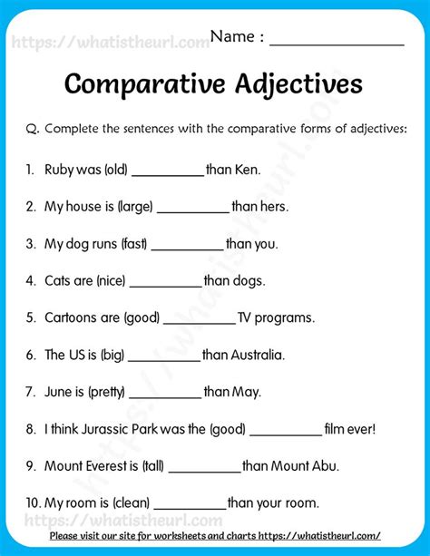 Worksheet On Comparison Of Adjectives