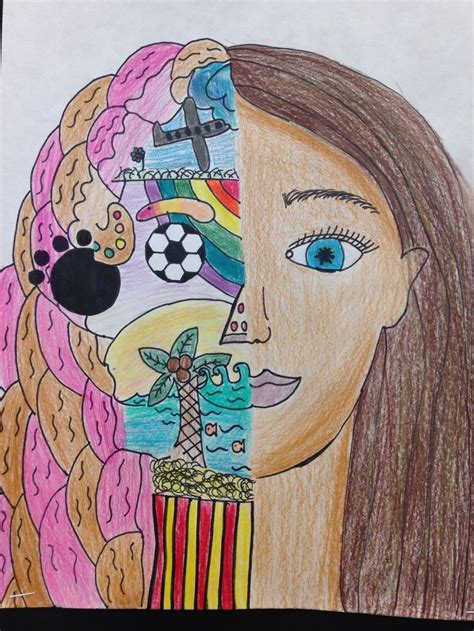 Split Face Self Portrait School Art Inspiration Pinterest