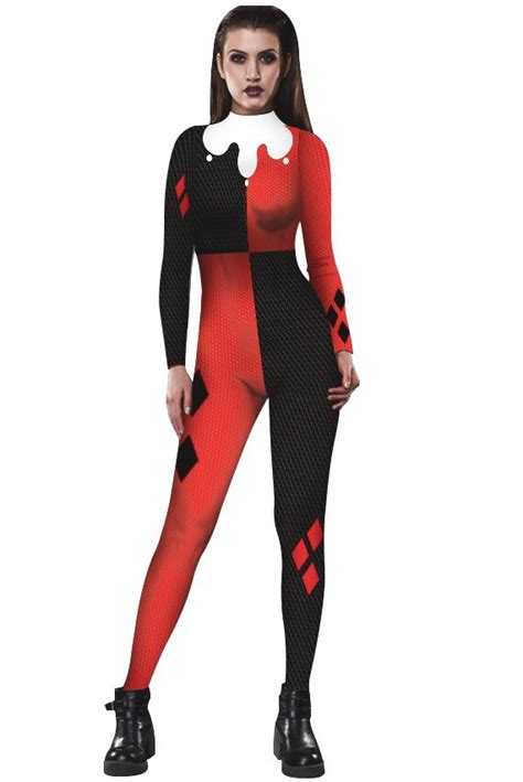 Harley Quinn Cosplay Swimsuit One Piece Full Sleeve Jumpsuits Hallowmas