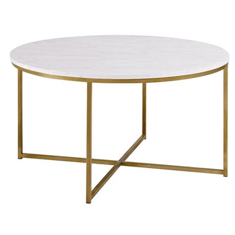 Modern Round White Faux Marble Coffee Table With Gold Base Walmart