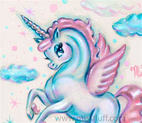 Cute Unicorn Pegasus With Pink Wings Mane And Tail Original Art By