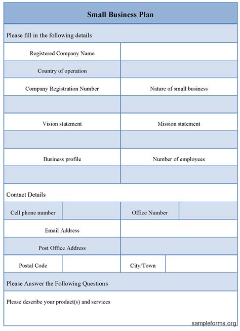 Small Business Plan Form Sample Small Business Plan Form Sample Forms