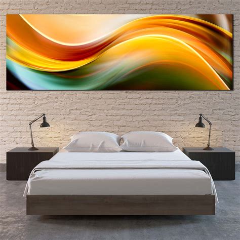 Modern Abstract Canvas Wall Art Yellow Waves Triptych Canvas Print G