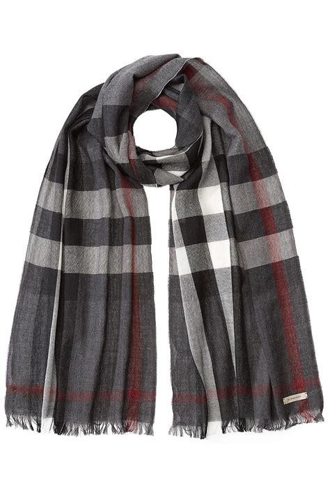 lyst burberry wool cashmere check print scarf in gray for men