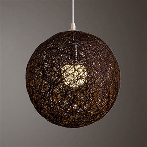 Seagrass lamp shade is hand woven and finished with gold fabric lining. Round Concise Hand-woven Rattan Vine Ball Pendant ...