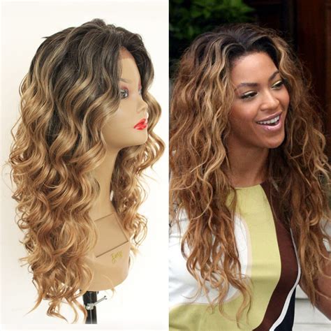 Qd Tizer Long Curly Wavy Blonde Ombre Glueless Lace Front Wigs 2 Tone Color Brown Roots Heat