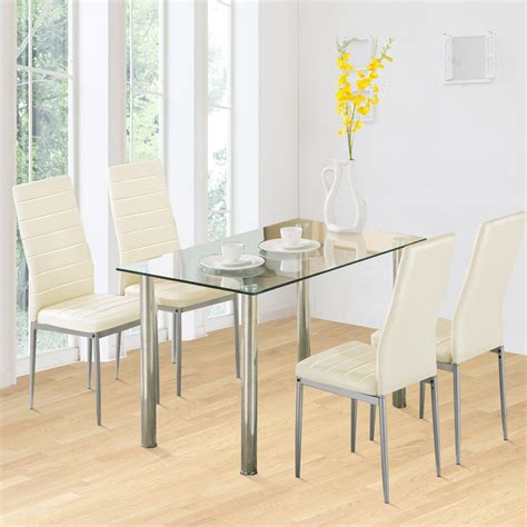 Mecor 5 Piece Dining Table Set Tempered Glass Top Dinette Sets With 4 Pu Leather Chairs For