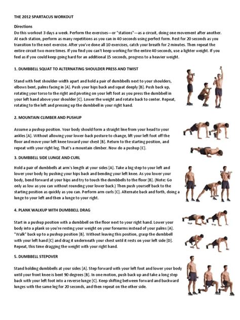 Each exercise is performed for 1 minute or 60 seconds. The 2012 Spartacus Workout Directions