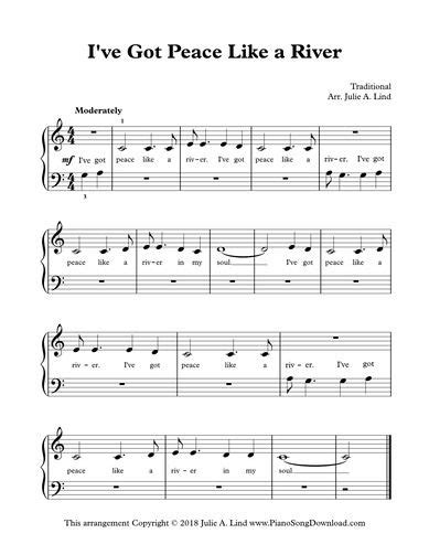 Ive Got Peace Like A River Easy Christian Hymn Piano Sheet Music With