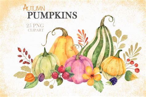 Watercolor Autumn Pumpkins Clipart Graphic By Creatartstudio · Creative