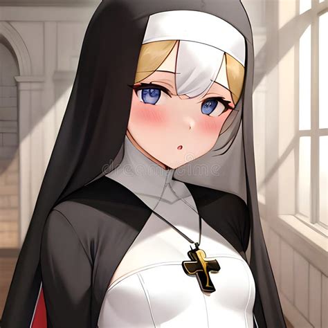 And Shy Anime Manga Girl Dressed In A Nun Outfit Generative AI Stock Illustration