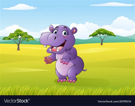 Cartoon Funny Hippo In The Jungle Royalty Free Vector Image