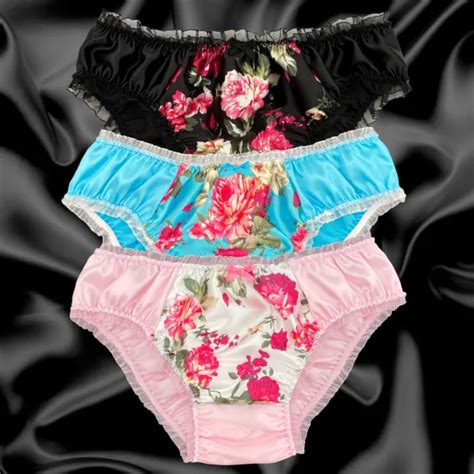 Satin Floral Frilly Sissy Full Bum Panties Bikini Knicker Underwear Size Picclick