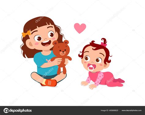 Cute Little Girl Play Baby Sibling Together Stock Vector Image By