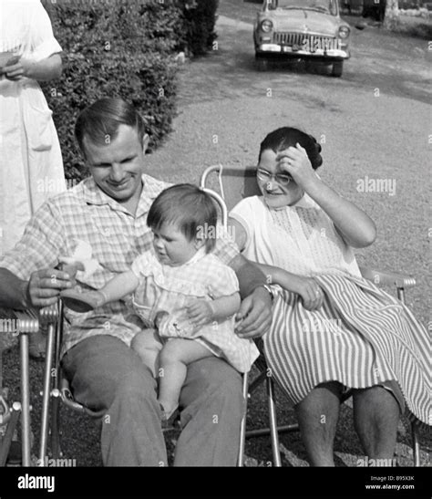 Cosmonaut Yuri Gagarin Left With His Wife Valentina Right And Daughter Galya Center On Vacation