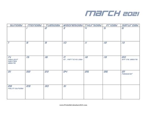 Find the hindu calendar for any month starting from the year 1871. 68+ Free March 2021 Calendar Printable with Holidays ...