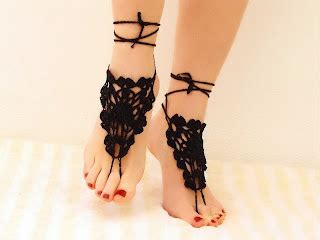 Accessory Gallery Black Crochet Barefoot Sandals Nude Shoes
