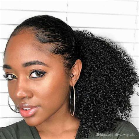 Natural Human Curly Hair Ponytail African American Short Afro Kinky Curly Wrap Human Drawstring
