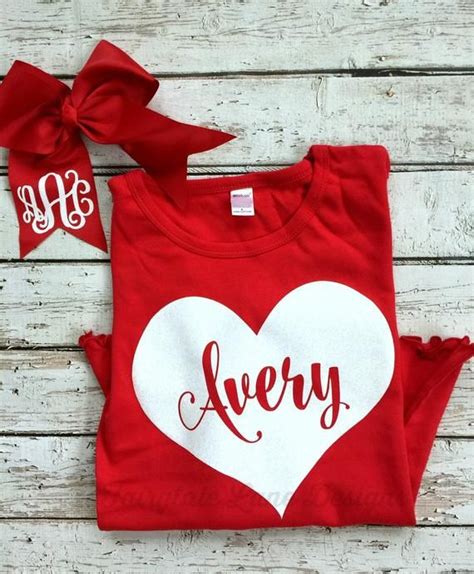 Girls Red Glitter Valentine Shirt Personalized Glitter Heart
