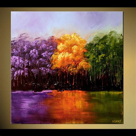 Colorful Blooming Trees Modern Landscape Abstract Painting