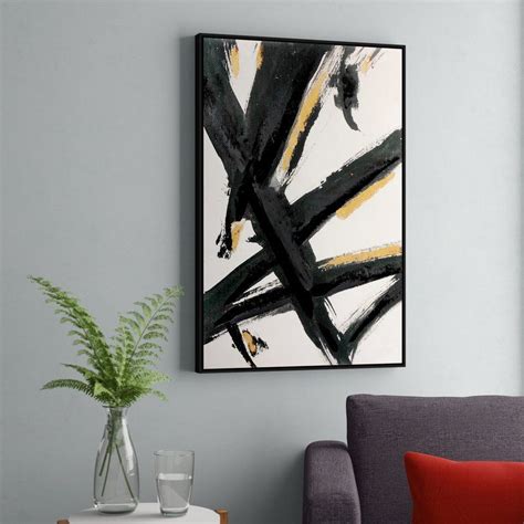 Black And Gold Abstract Brushstrokes Framed Acrylic Painting Print On